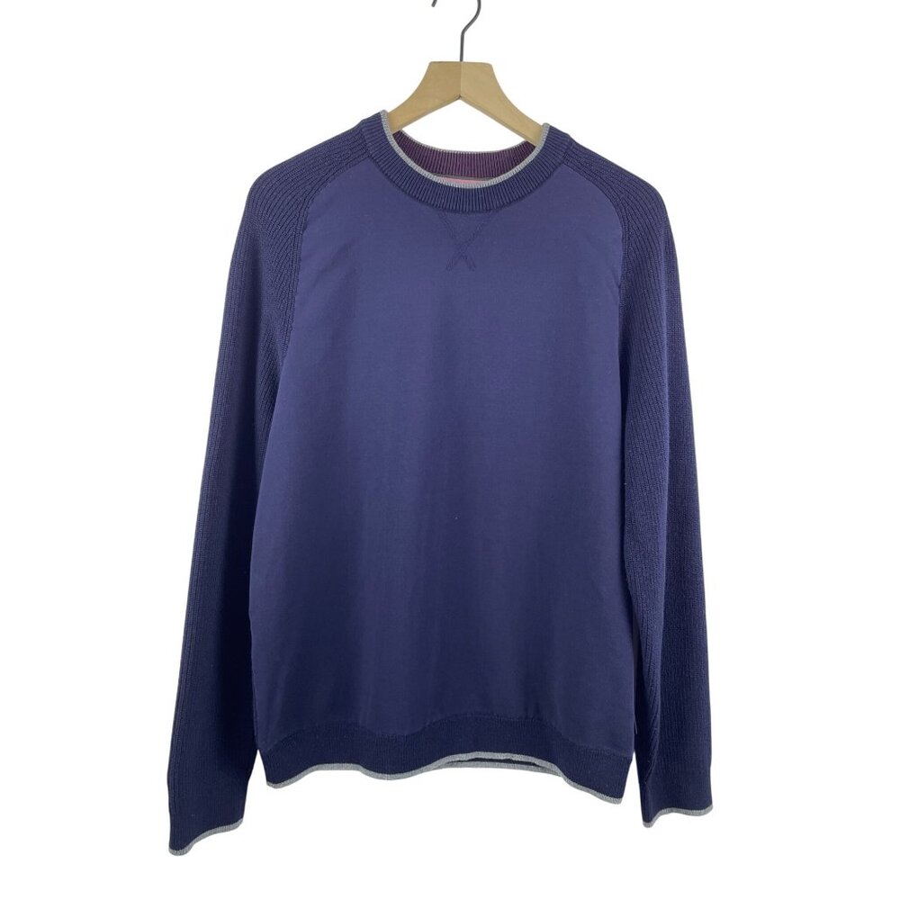 Ted Baker Men's Size 4 Sweater Jumper Navy Blue Knit Wool Blend Preppy
